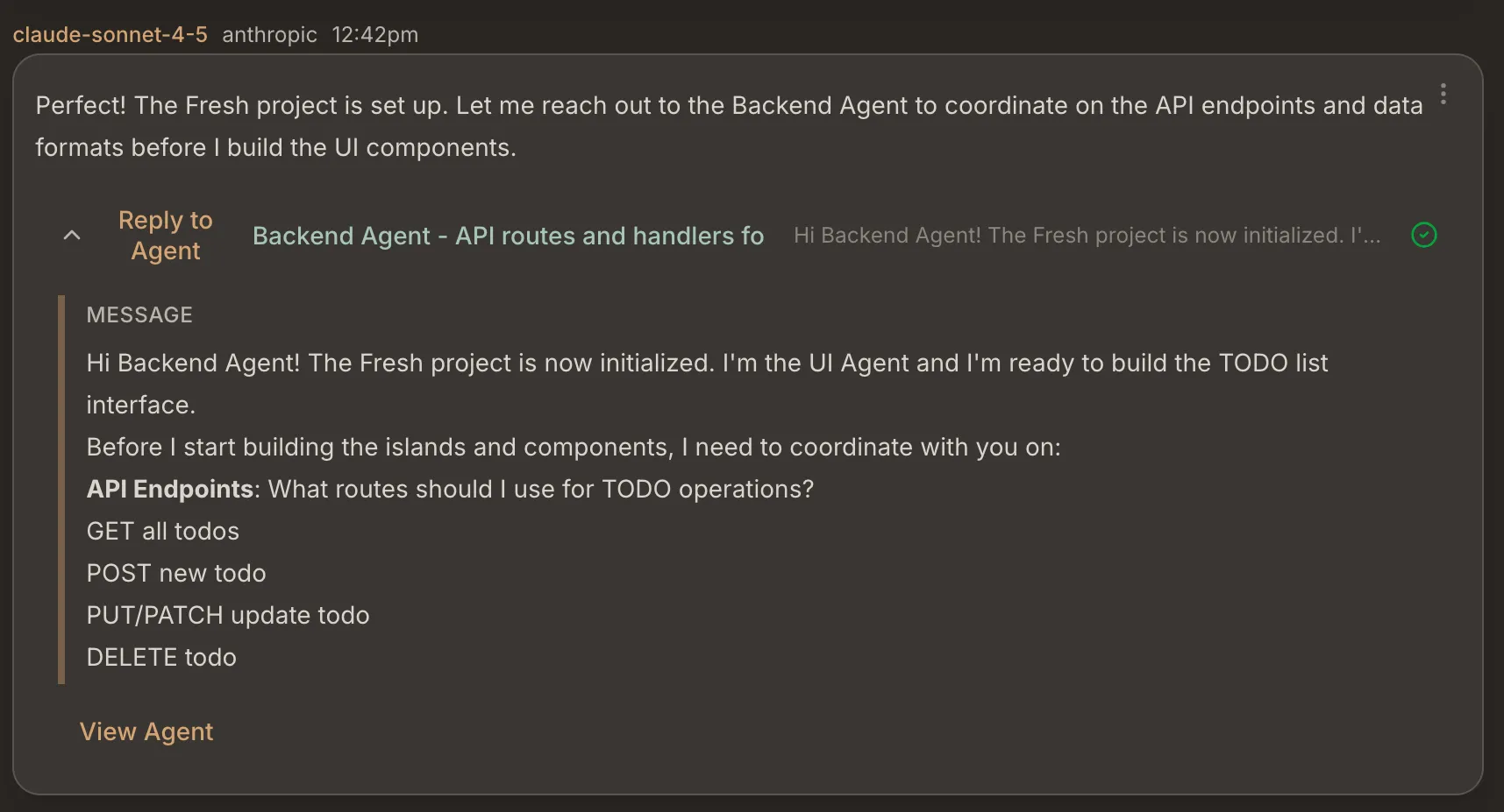 A chat message featuring agent replies