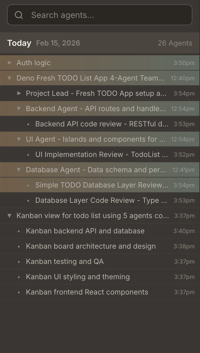 A screenshot of Birdhouse's agent tree